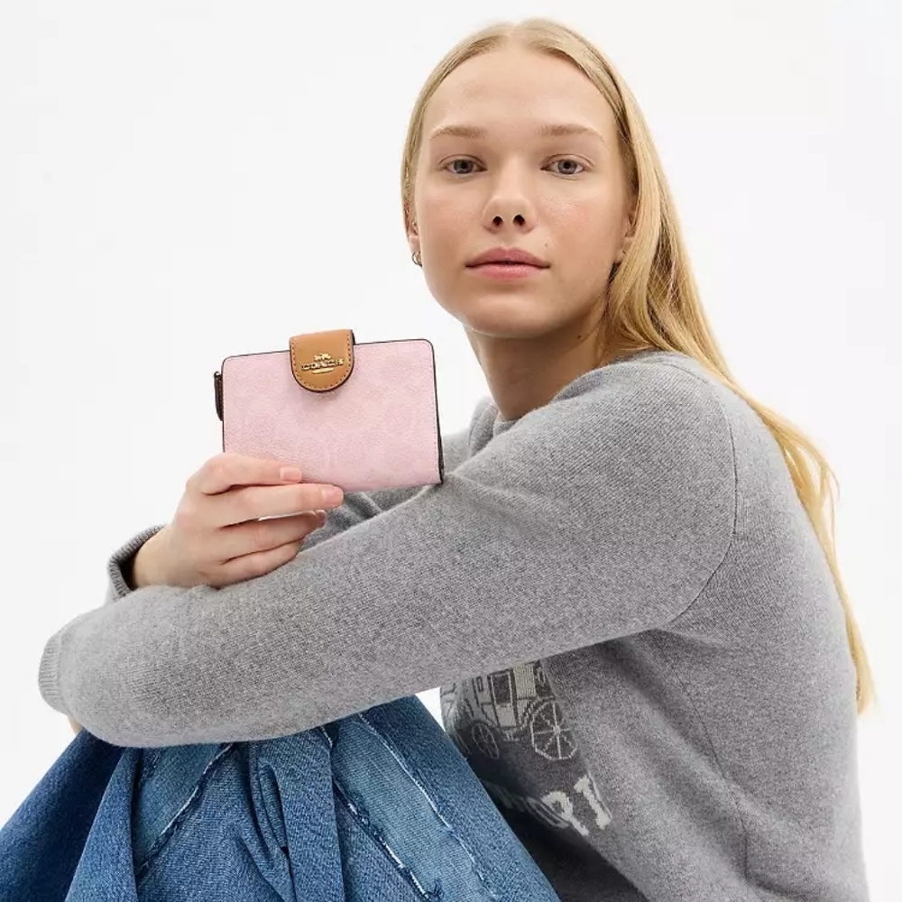 Coach Medium Corner Zip Wallet In Signature Canvas (Powder pink) - Picture 10 of 10